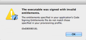 Xcode 5 ｜The executable was signed with invalid entitlements.